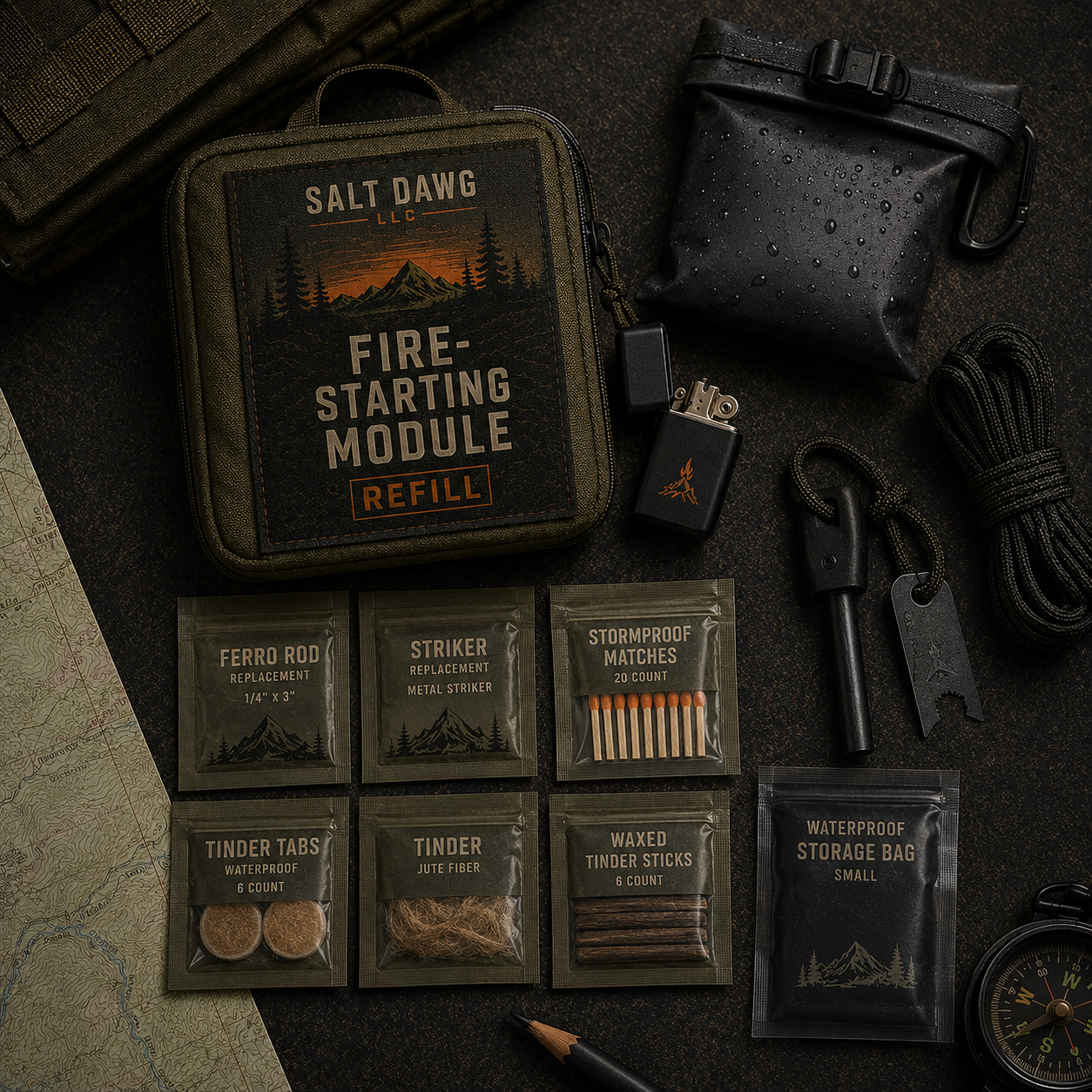 Concept image of the Salt Dawg Fire-Starting Module Refill.