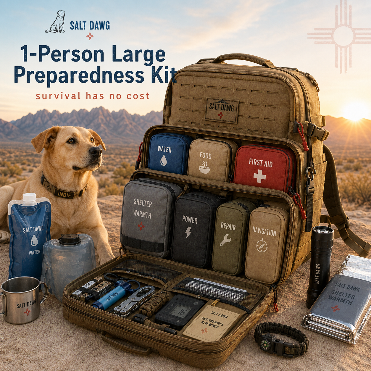 Concept image of the Salt Dawg 1-Person Large Preparedness Kit.