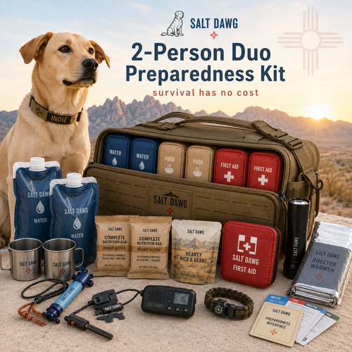 Concept image of the Salt Dawg 2-Person Duo Preparedness Kit.
